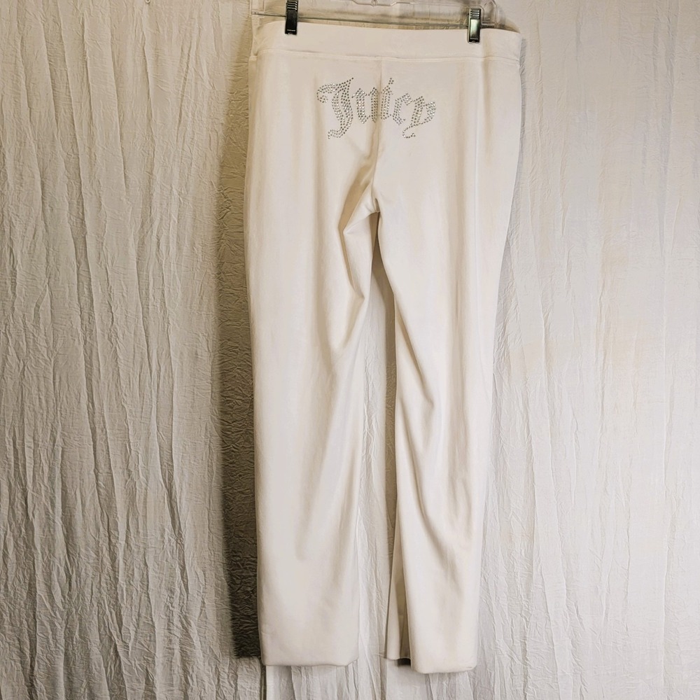 Juicy Couture OG Big Bling Velour Track Pants White Size Medium Classic Lounge